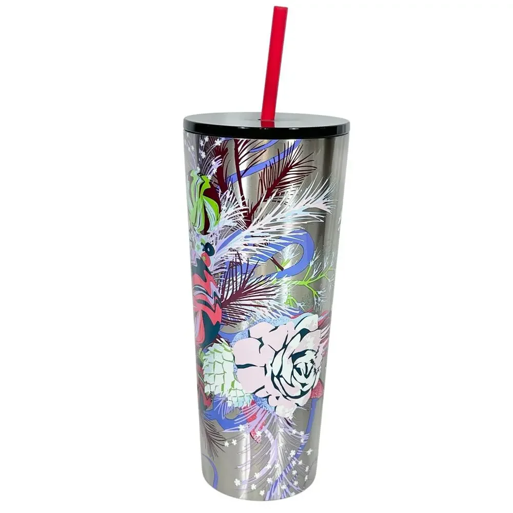 Starbucks 2023 Winter Florals Cold Cup Tumbler 24 oz Stainless Steel New